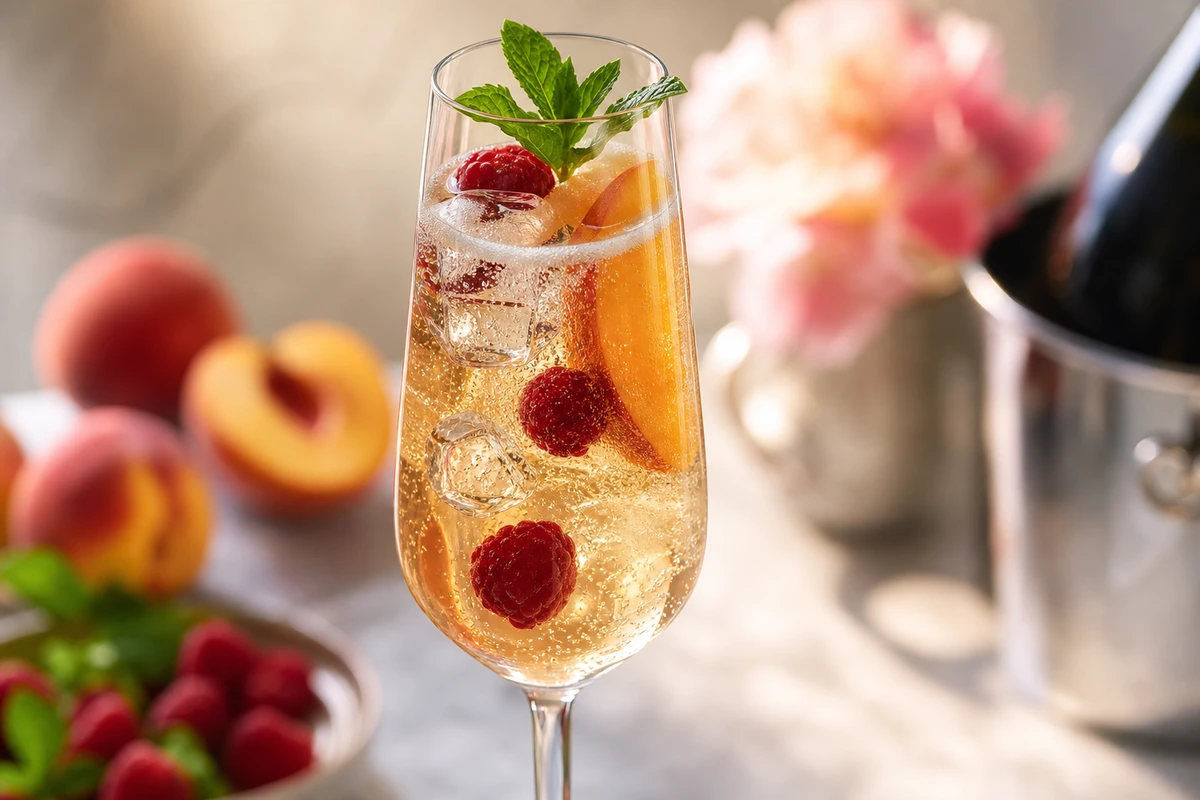 Pfirsich-Himbeer Agua Fresca Sekt Royal – KI-Serviervorschlag