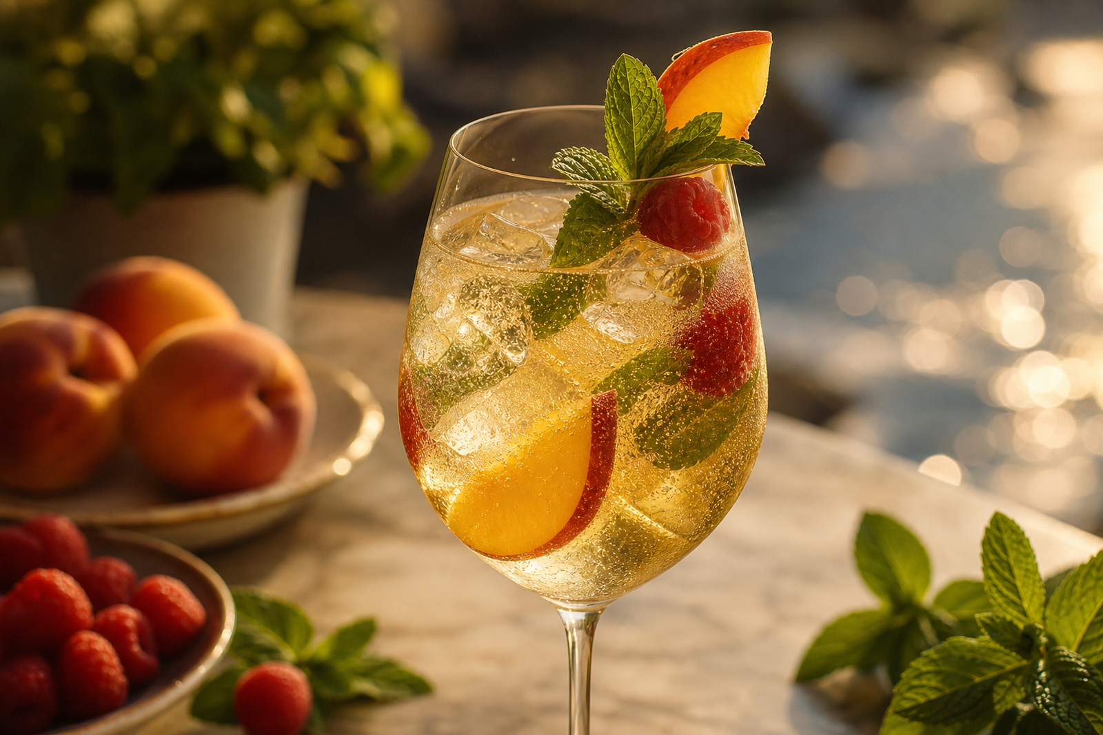 Recipe photo: Peach Raspberry Agua Fresca White Wine Spritz (Summer horchatas & aguas frescas)