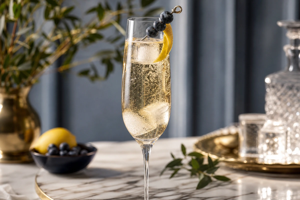 Blaubeere-Zitrone Agua Fresca Sekt Royal – KI-Serviervorschlag